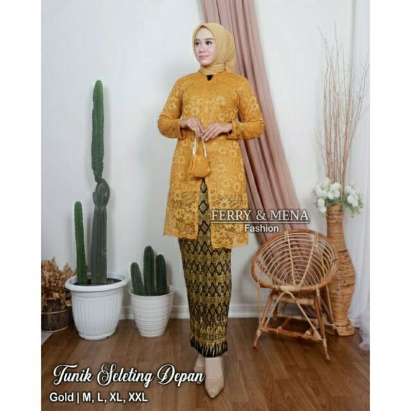 PROMO SET Kebaya brokat Seleting depan gold /kebaya brokat busui/kebaya brokat nusantara /kebaya pesta/kebaya wisuda/kebaya tradisional/kebaya tunik brokat/kebaya kondangan