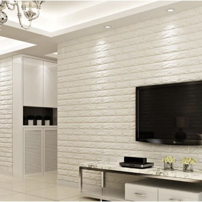 Wallpaper Foam dinding bata putih 3D White Brick Panel