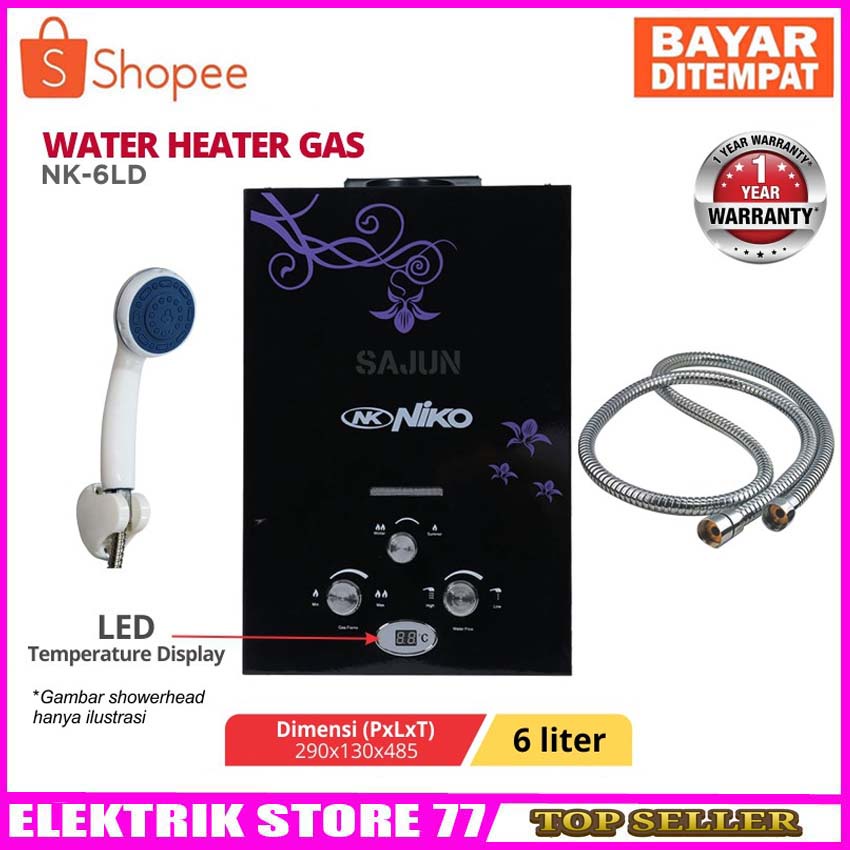 Water Heater Gas / Pemanas Air Kamar Mandi Gas NIKO NK6LDN