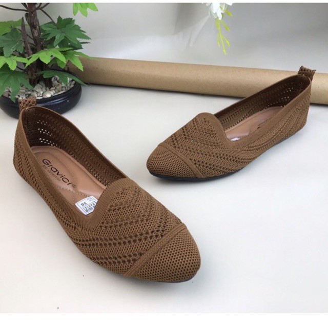 Sepatu Flat Wanita Slip On Bahan Rajut Import DO-10 GRAVICI