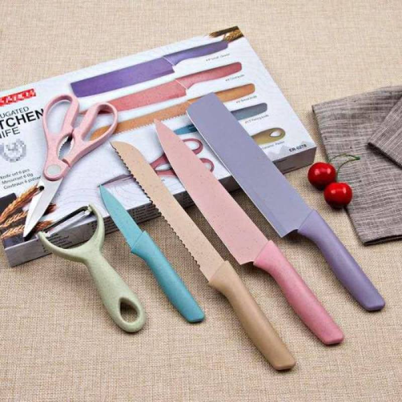 PISAU DAPUR SET KERAMIK EVCRIERH 6in1 STEINLESS ANTI LENGKET EVCRIERH  KITCHEN KNIFE SET CERAMIC GUN