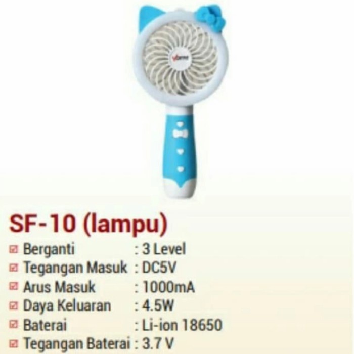 Kipas Angin Mini Portable Votre SF 10 Plus Lampu LED