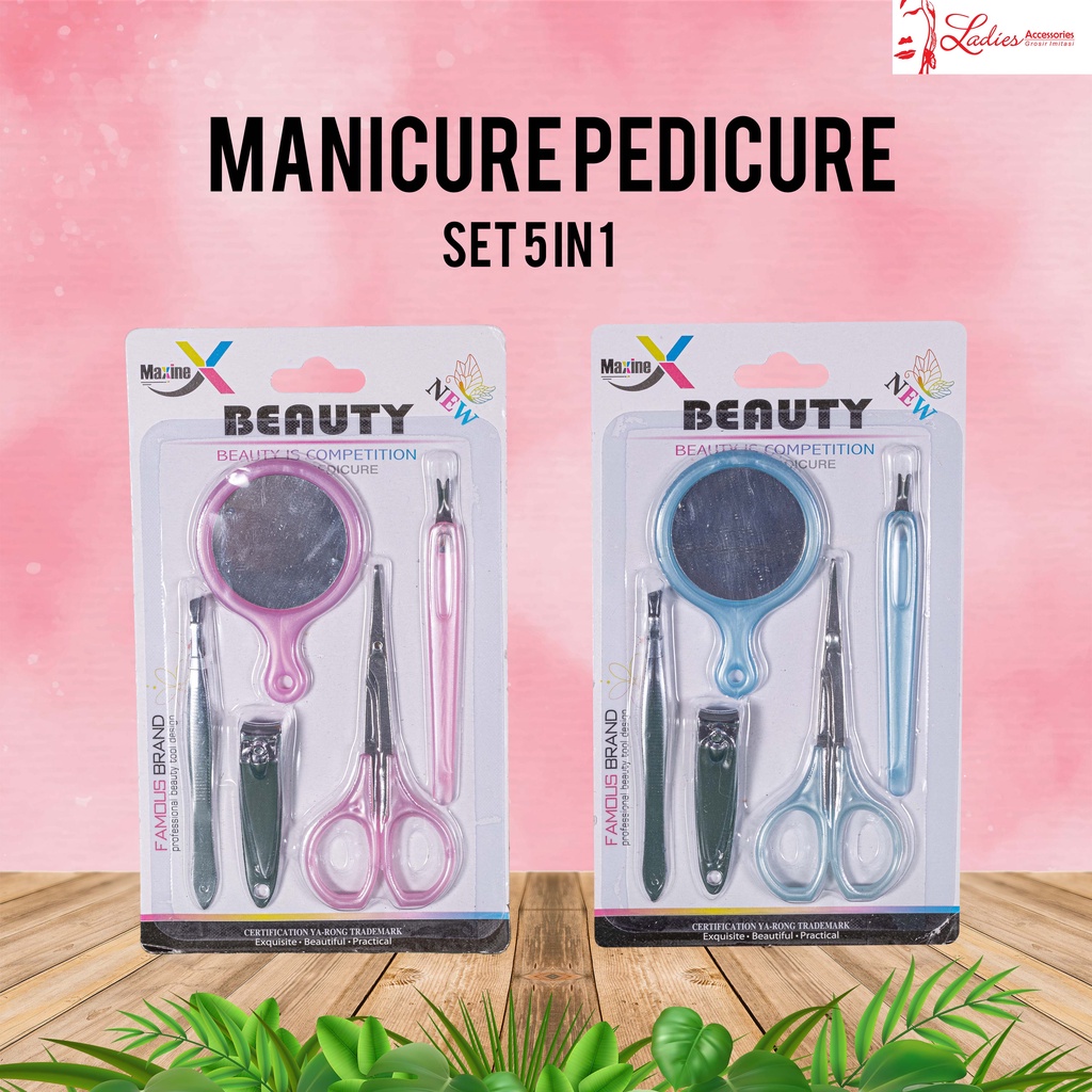 Manicure Pedicure Set 5 in 1 Sikat Gunting Kuku ( AA15 )