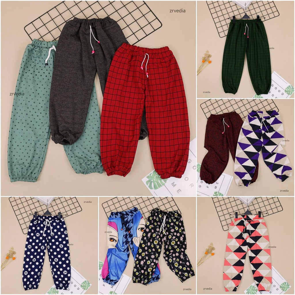 (ANAK PEREMPUAN) Jogger Motif uk 5-8 Tahun / Joger Pants Anak Cewek Murah Celana Panjang Import Adem