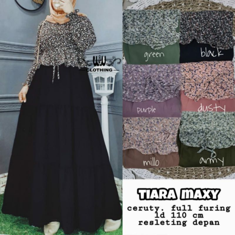 Gamis Ceruty Tiara Maxy Motif Bunga Full Furing.