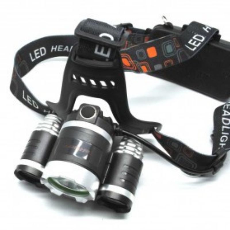 Paket Lampu Super Terang Senter Kepala TaffLED Power Headlamp 3 LED 5000 Lumens Cree XM-L - T6 HD-LD - Black