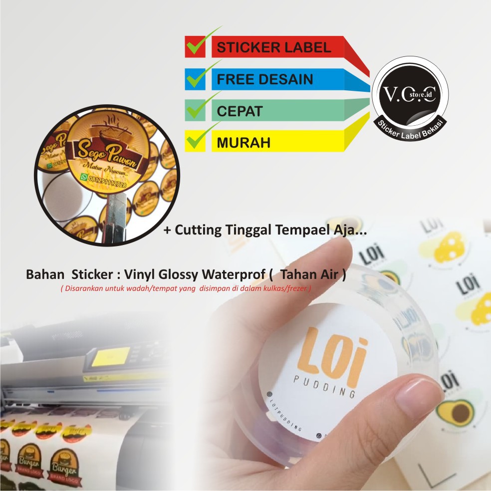 

Cetak Sticker vinyl putih glossy tahan air / stiker Label kemasan produk custom Murah FREE DESAIN