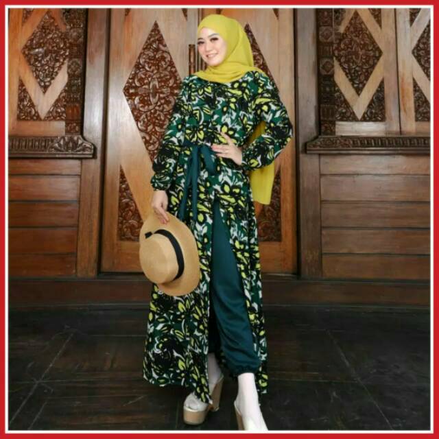 Baju Gamis Set Najwa Fashion Muslim Setelan Celana Extu