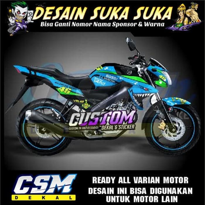 666 Dekal Decal Motor Vixion Nvl Nva Stiker Sticker Striping Body Shark Hiu