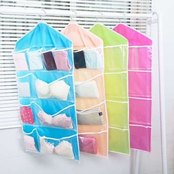 Gantungan Celana Dalam 16 Sekat Pouch Hanging Organizer Hanging Bag Organizer Celana Dalam Korean 16 Sekat Tempat Penyimpanan Dasi Bra Gantung Pouch Set Gantungan Kaos Kaki Pakaian Dalam 16 Kantong Serbaguna Murah Import