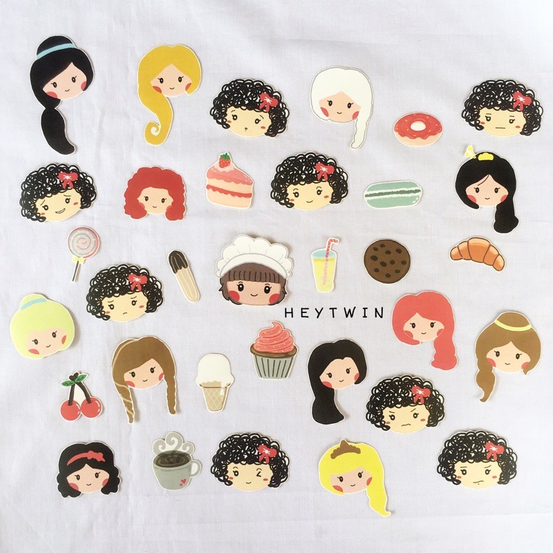 

sticker set illustrasi lucu cute kawaii by heytwin disney princess patissier emoticon dessert sweet