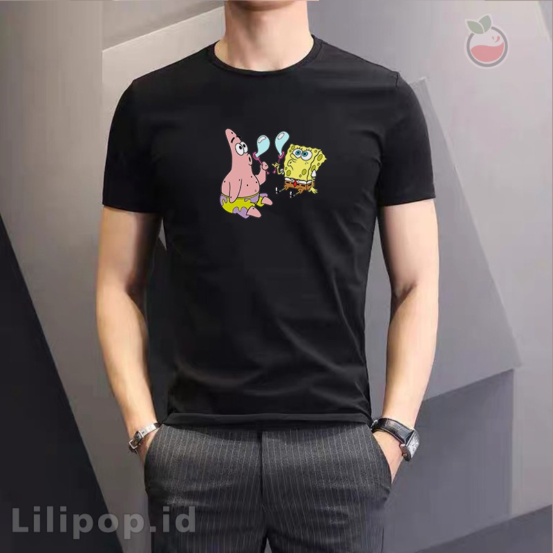 Kaos Tshirt  Pria Spongebob  Baju Distro Basic Lengan Pendek Cowok Kasual Lilipop