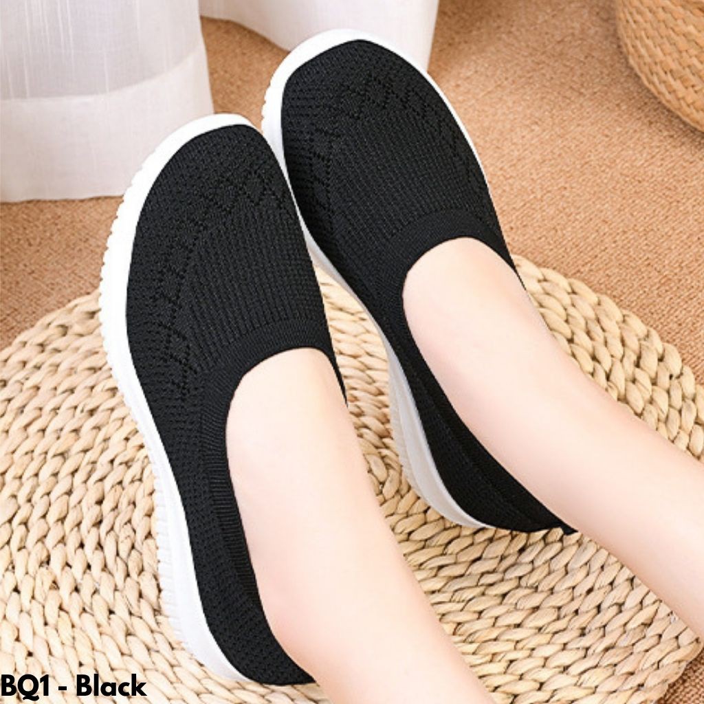 SEPATU KETS SNEAKERS TANPA TALI WANITA NYAMAN LARI CASUAL EMPUK ANTI LICIN GUNUNG BQ1