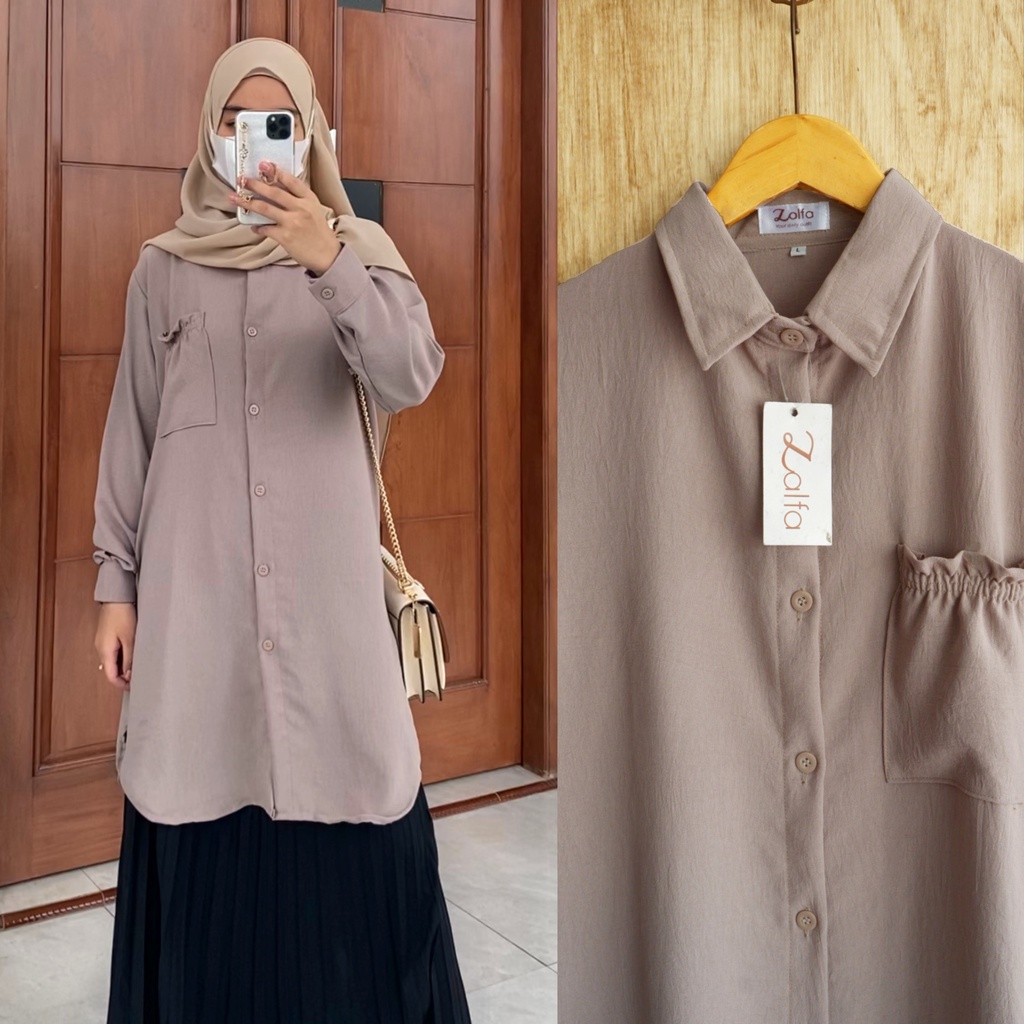 CLARINA tunik by ZALFA OUTFIT / tunik crincle / tunik polos / kemeja panjang