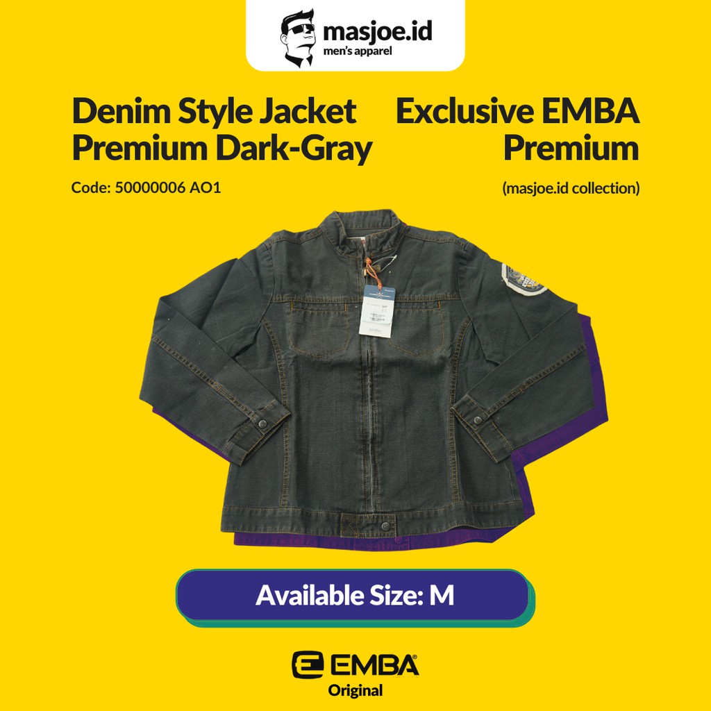 Jaket Jeans Denim Pria EMBA Original - Premium Dark Gray
