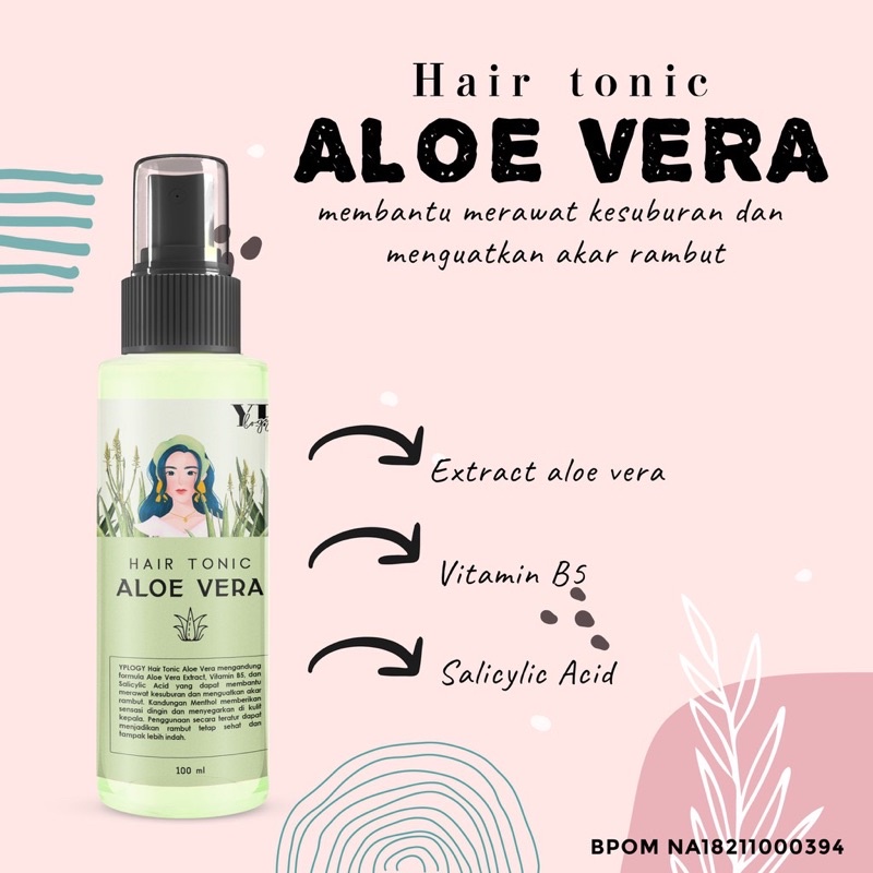 YPLOGY Hair Tonic 100ml Ginseng/Green Tea/Aloe Vera Untuk Rambut Rontok, Rambut Botak, Rambut Tipis-Aloe Vera