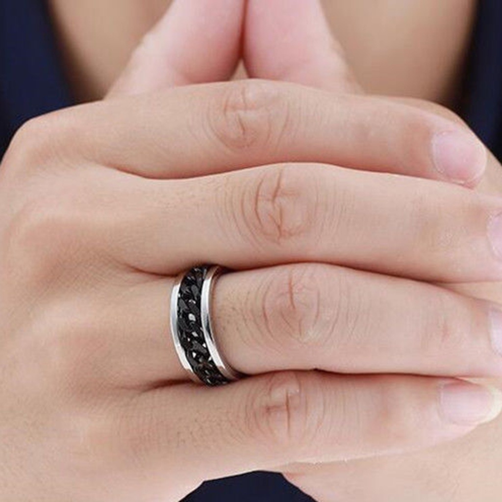 Huluboy Cincin Spinner Bahan Stainless Steel Warna-Warni Gaya Punk Untuk Pria