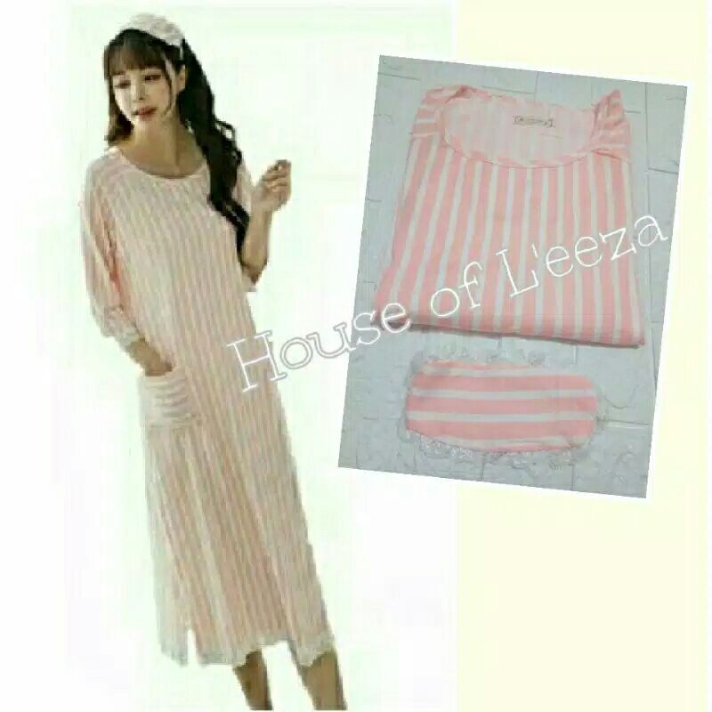 6pcs Daster Stripe peach putih (set penutup Mata)