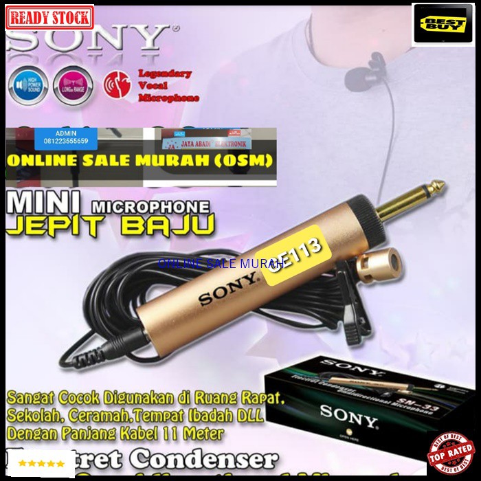 G113 sony Mic Jepit mik Kancing kabel 8 meter microphone klip on kerah baju mikrophone Clip Condensor sensitif peka aux mikrophone mik karaoke sound system audio youtuber cable G113   Bisa DIPAKAI SEGALA JENIS AUDIO SOUND  PEKA SENSITIF  PAKAI BATERAI AA