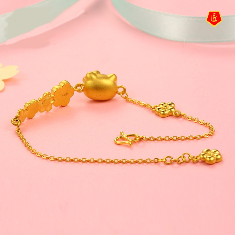 [Ready Stock]Women's 3D Gold Sakura Cat Bracelet