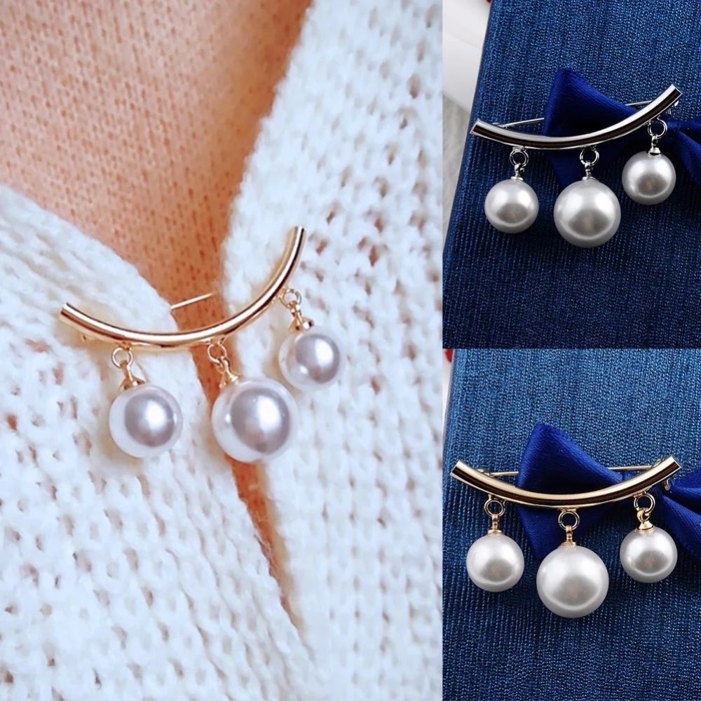 Bros Pin Bentuk Kupu-Kupu Aksen Mutiara Berlian Imitasi Bahan Metal Untuk Wanita