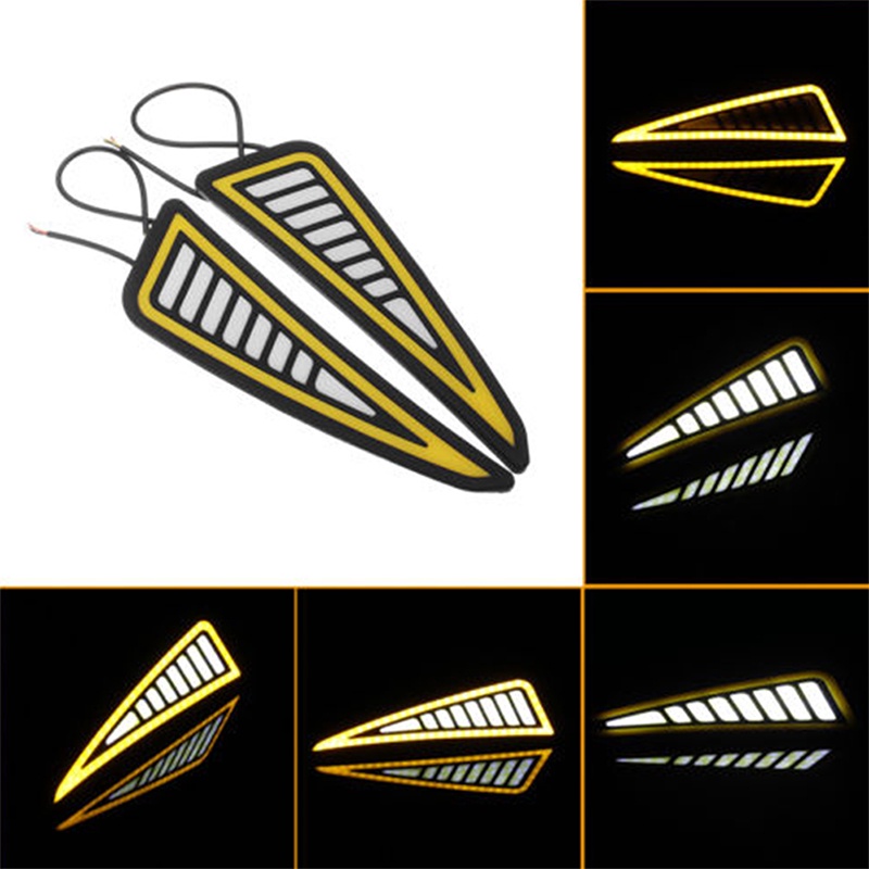 {LUCKID}Car LED Bumper Strip COB Daytime Running Light Yellow Turn Signal DayLight DRL