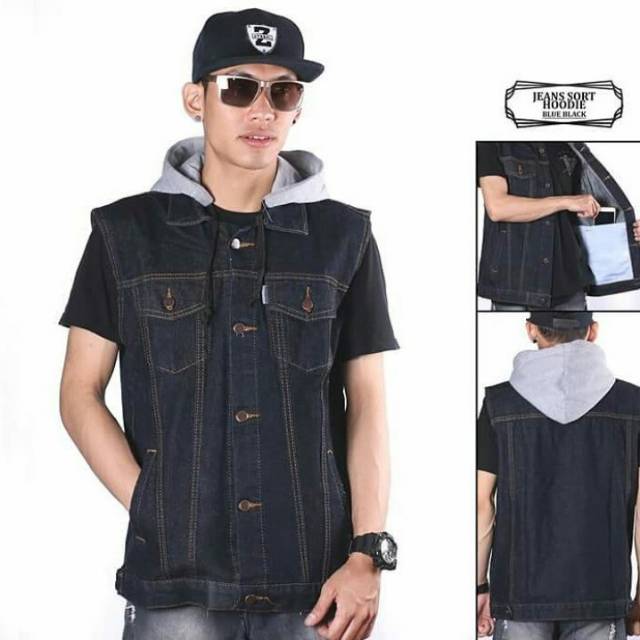 Rompi jeans denim hoodie pria terbaru