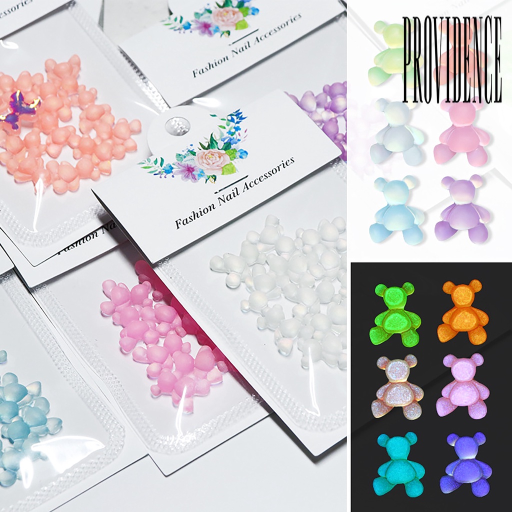 Providence 10Pcs Ornamen Beruang 3D Luminous Efek Visual Anti Pudar Untuk Dekorasi Nail Art