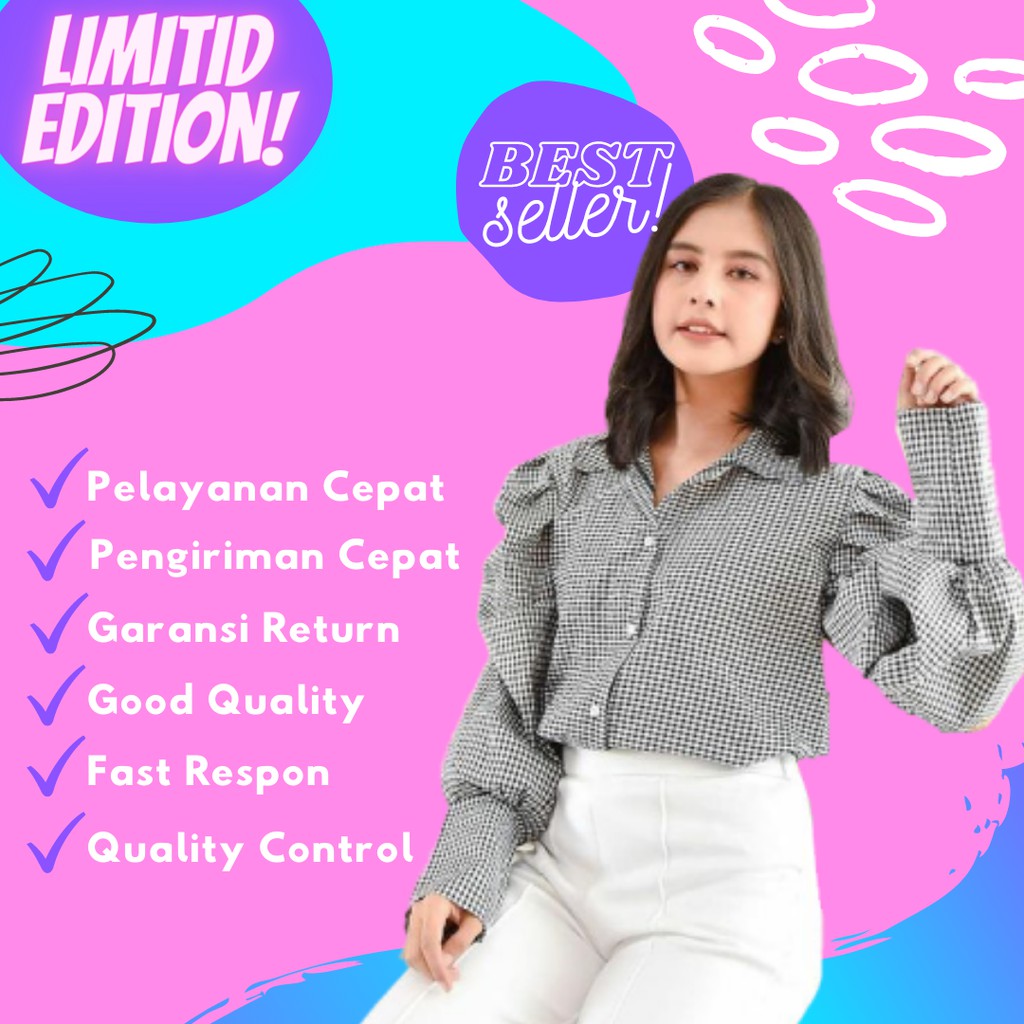 Baju Atasan Wanita Blouse Lengan Balon Pakaian Bluse Import Wanita Terbaru Kekinian Lengan Panjang