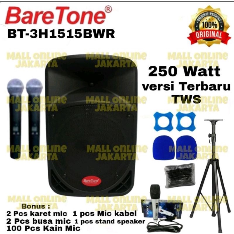 Baretone 15Bwr Speaker aktif 15 inch portable bluetooth mic wireless Bt-3H1515BWR