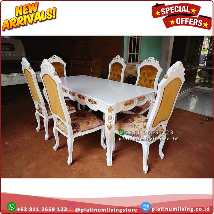 Meja Makan Ukiran Mewah 6 Kursi, Meja Makan Ukir Klasik, Kursi Makan Platinumliving Furniture Indone
