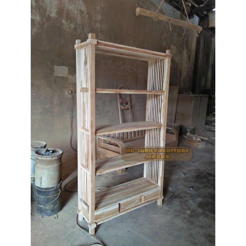 mebel murah rak buku laci 3 rak bunga / boneka minimalis dari kayu jati jepara