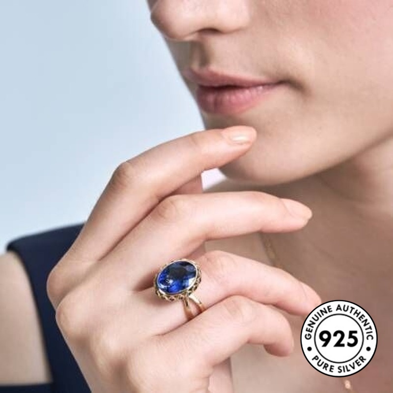 Cincin Lapis Silver 925 Unik Elegan Dengan Sapphire Untuk Wanita