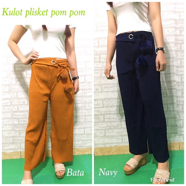 4 Wrna Celana Kulot Plisket Pom Pom / Kulot plisket murah / kulot wanita murah