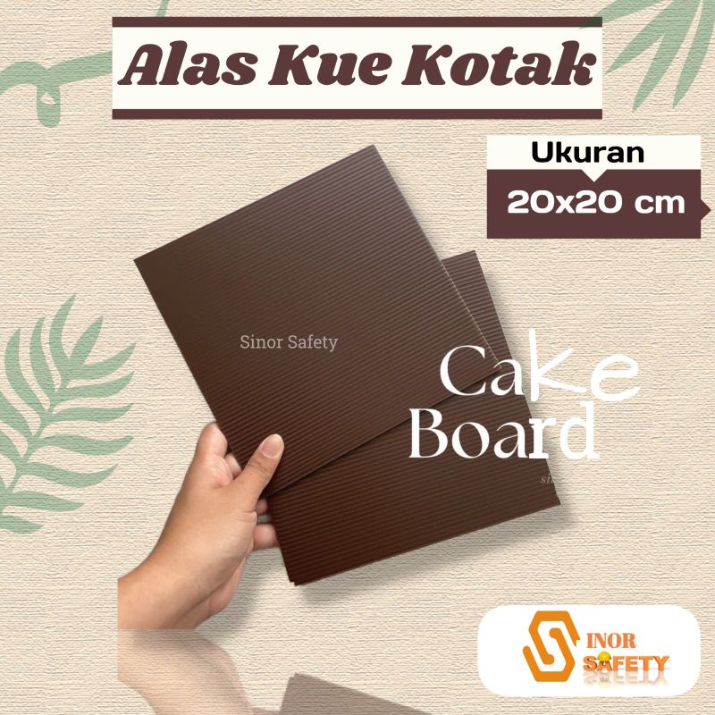 Alas Kue Kotak 20 x 20 cm Coklat Tebal 3mm Tatakan Plastik Impraboard