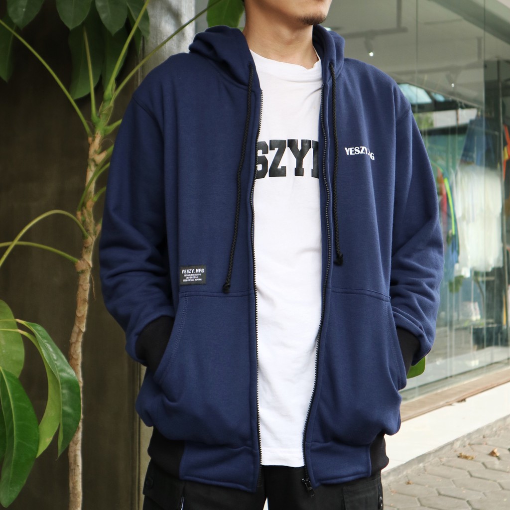 YESZY.MFG Zip Hoodie Navy Britannic F. White