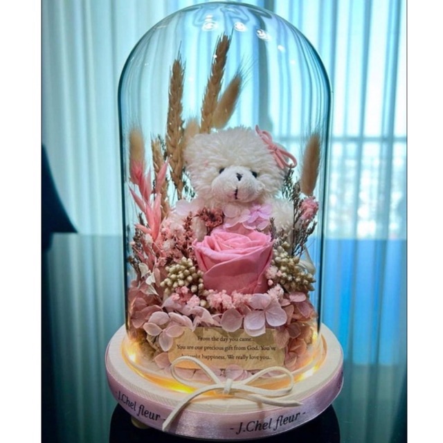 glass  dome flowers LED  / preserved flower dome/ glass dome flowers medium