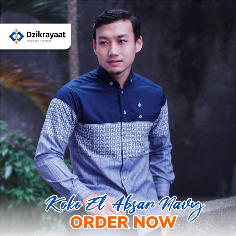 Baju Koko pria lengan panjang biru Dzikrayaat / Baju koko kekinian Warna biru Dzikroyat/ Peci Gontor