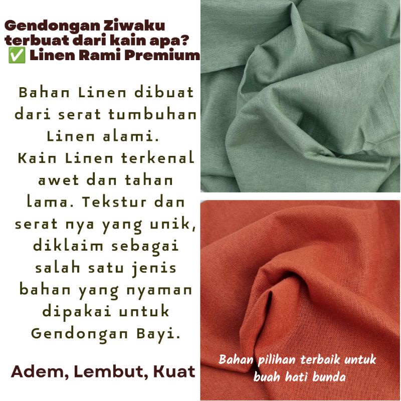 Gendongan Bayi Ring Sling ZIWAKU - Ringsling Linen Gendongan Kain Polos