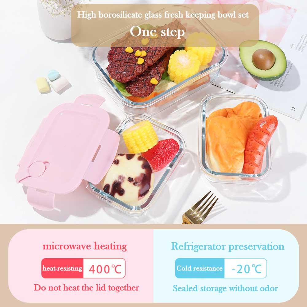 Solighter Wadah Penyimpanan Makanan 410/700/1040ml Extra Large Freezer Dishwasher Glass Lunch Box