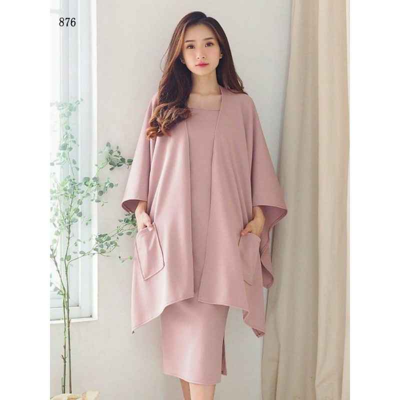 One set dress cardigan+dress polos premium knit