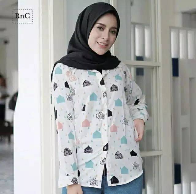 KEMEJA LINEN JUMBO LD 115-120 CM PENTAGON / PENTAGON BLOUSE / KEMEJA MOTIF / KEMEJA MONALISA