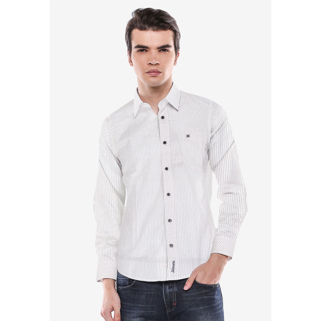 Johnwin - Kemeja Formal - Kemeja Pria - Polkadot - Putih - Slim Fit - JFSH.650.W371.461.7C
