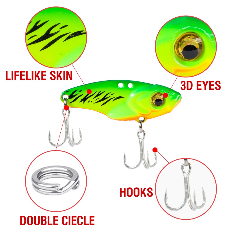 Umpan Pancing Hardlure Bentuk Ikan VIB Spinner Mata 3D Bahan Metal 5g / 7g / 10g / 15g / 20g