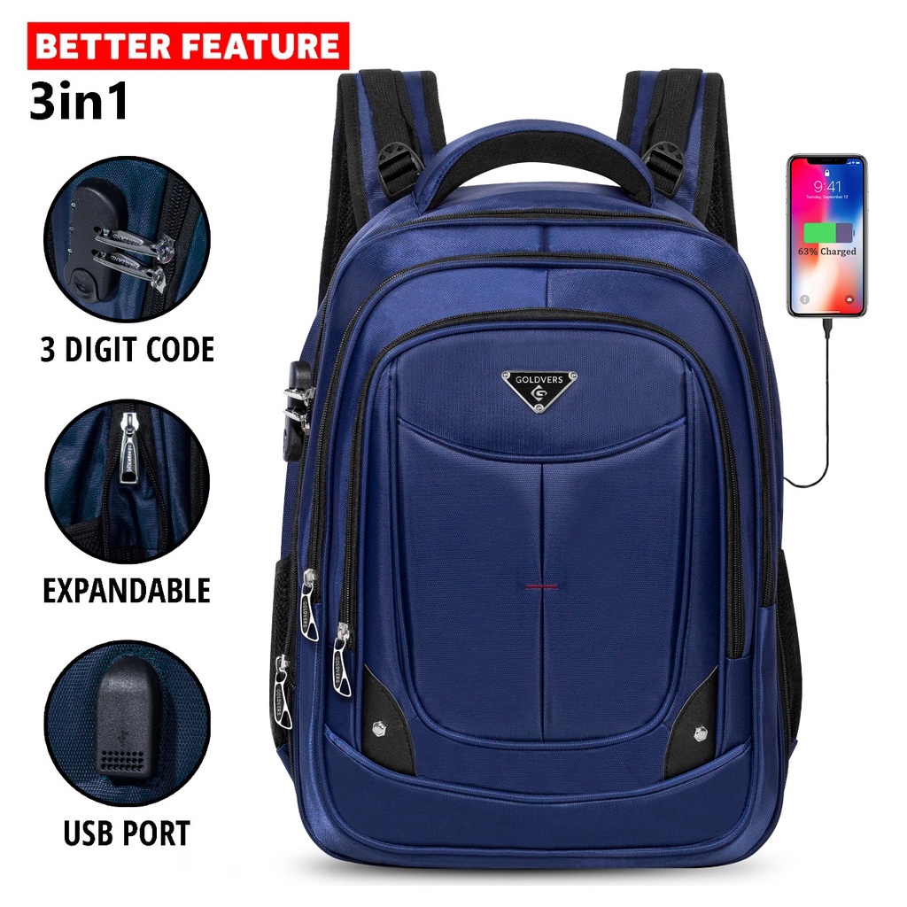 POLO GIVES Tas Ransel POLO Original Import 18 Inch + Free Raincover + Free USB Ransel Sekolah IMPORT-GOLDVERS Kunci Navy