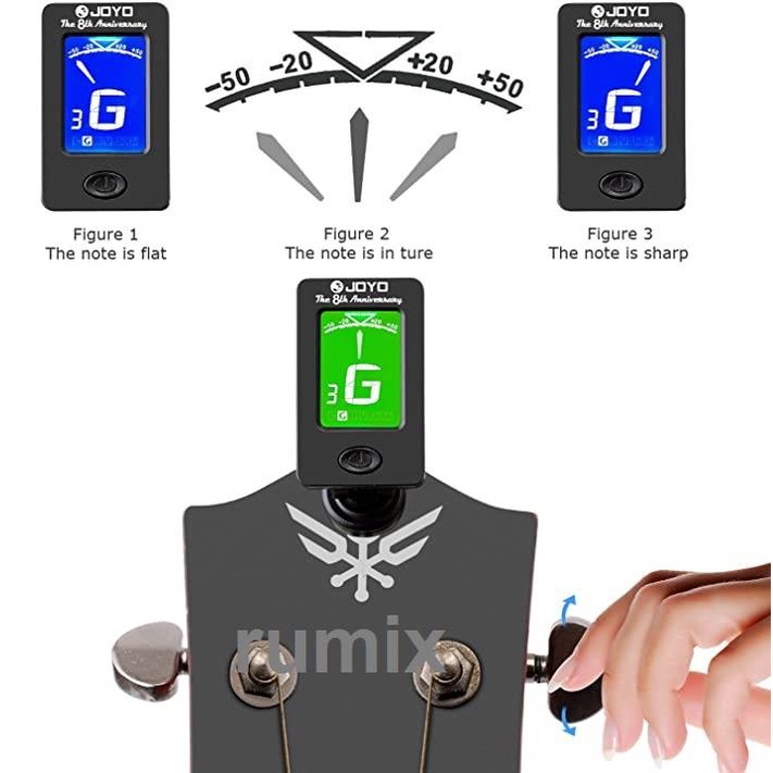 Tuner Gitar Joyo JT01 JT-01 Digital Chromatic Clip On Layar Guitar Bass Ukulele Violin 360 Original