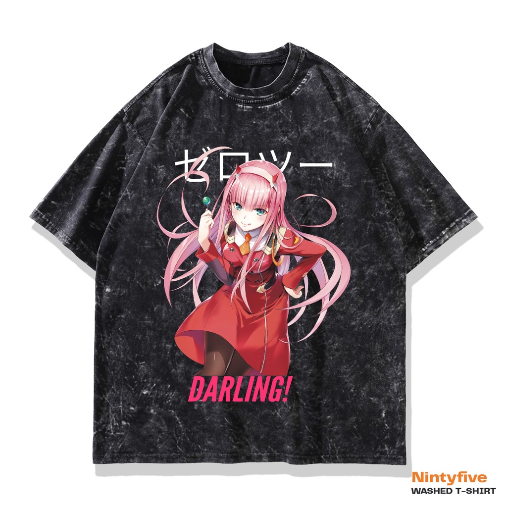 Darling In The Franxx Washed Tee - Baju Anime Zero Two Darling Oversized