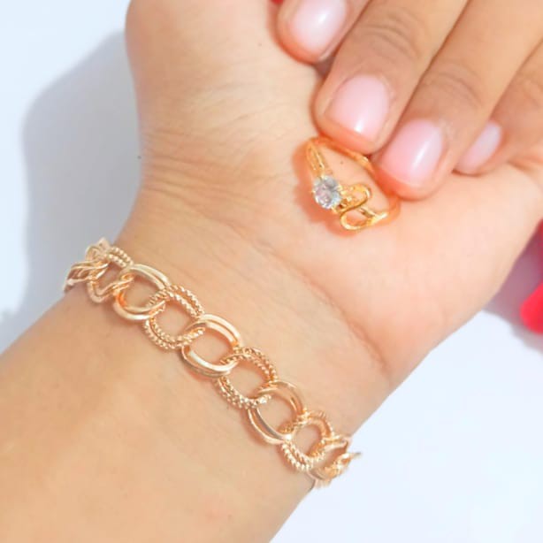 Gelang RANTAI Dewasa Rantai double ring kecil gratis cincin Gold&amp;silver,tidak karat COD