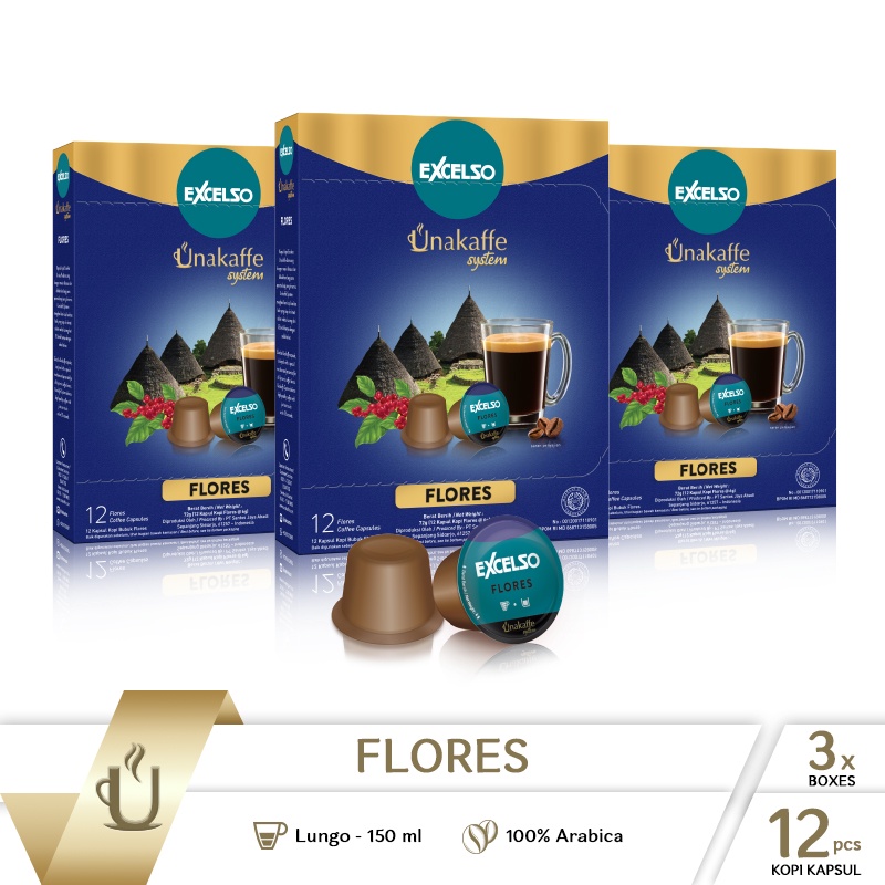 

Unakaffe System Coffee Capsule - Kopi Kapsul Excelso Unakaffe Flores Pack Of 3 Folding Box