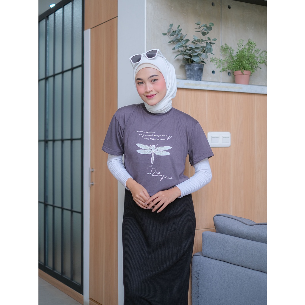 CUCI GUDANG Baju Atasan Wanita Terbaru Kaos Crop Top Wanita COTTON DRAGONFLY